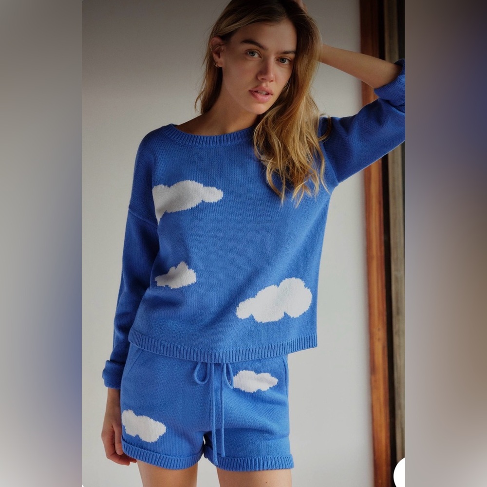 NWT Anthropologie 525 America Clouds Knit Pullover Sweater Blue Size Small